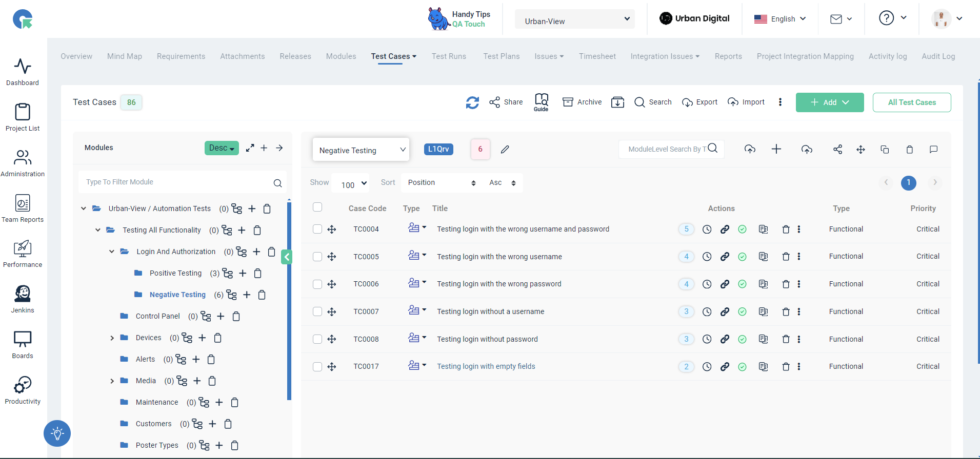 Test Cases Screenshot